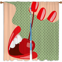 Pop Art Female Mouth With A Cherry Window Curtains 52189910