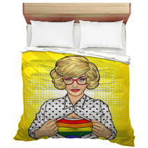 Pop Art Illustration Of Lesbian Shows A T Shirt With The Colors Of The Rainbow Under Her Shirt Bedding 145081064