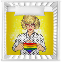 Pop Art Illustration Of Lesbian Shows A T Shirt With The Colors Of The Rainbow Under Her Shirt Nursery Decor 145081064