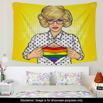 Pop Art Illustration Of Lesbian Shows A T Shirt With The Colors Of The Rainbow Under Her Shirt Wall Art 145081064