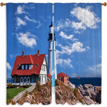 Portland Head Lighthouse In Cape Elizabeth, Maine Window Curtains 44085046