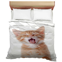 Portrait Of A Red Yawning Kitten. Bedding 52156178