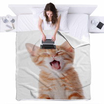 Portrait Of A Red Yawning Kitten. Blankets 52156178