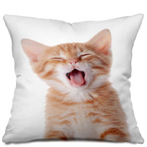 Portrait Of A Red Yawning Kitten. Pillows 52156178