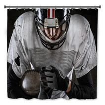 Portrait Of American Football Player Holding A Ball And Looking Bath Decor 59517619