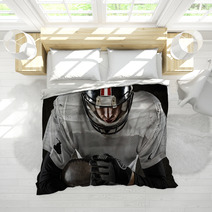 Portrait Of American Football Player Holding A Ball And Looking Bedding 59517619
