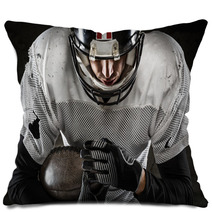 Portrait Of American Football Player Holding A Ball And Looking Pillows 59517619