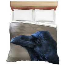 Portrait Of Black Crow Standing - Common Raven Bedding 91398483