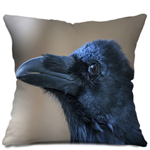 Portrait Of Black Crow Standing - Common Raven Pillows 91398483