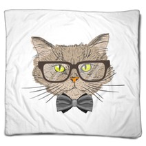 Portrait Of Hipster Cat Blankets 61002053