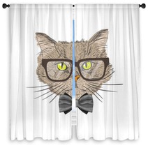 Portrait Of Hipster Cat Window Curtains 61002053