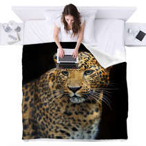 Portrait Of Leopard In Its Natural Habitat Blankets 61537121