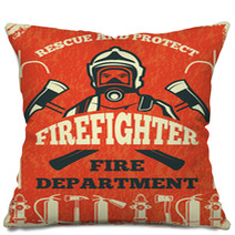 Poster For Firefighter Department Design Template In Retro Style Pillows 185823610