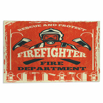 Poster For Firefighter Department Design Template In Retro Style Rugs 185823610