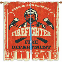 Poster For Firefighter Department Design Template In Retro Style Window Curtains 185823610