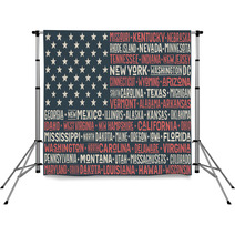 Poster Of United States Of America Flag With States And Capital Cities Print For T Shirt Of Usa Flag With Names States Colorful Vintage Typographic Hand Drawn Vector Illustration Backdrops 134837050