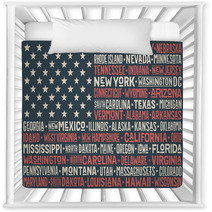 Poster Of United States Of America Flag With States And Capital Cities Print For T Shirt Of Usa Flag With Names States Colorful Vintage Typographic Hand Drawn Vector Illustration Nursery Decor 134837050