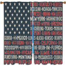 Poster Of United States Of America Flag With States And Capital Cities Print For T Shirt Of Usa Flag With Names States Colorful Vintage Typographic Hand Drawn Vector Illustration Window Curtains 134837050