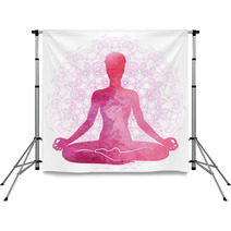 Practicing Yoga Relaxation And Meditation Watercolor Silhouette Backdrops 188011915