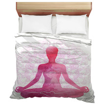 Practicing Yoga Relaxation And Meditation Watercolor Silhouette Bedding 188011915
