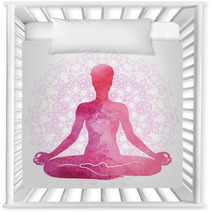 Practicing Yoga Relaxation And Meditation Watercolor Silhouette Nursery Decor 188011915