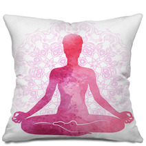 Practicing Yoga Relaxation And Meditation Watercolor Silhouette Pillows 188011915