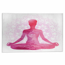 Practicing Yoga Relaxation And Meditation Watercolor Silhouette Rugs 188011915