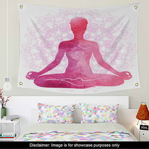 Practicing Yoga Relaxation And Meditation Watercolor Silhouette Wall Art 188011915