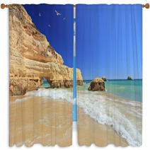 Praia Da Rocha Beach In Portimao, Algarve, Portugal Window Curtains 16257012