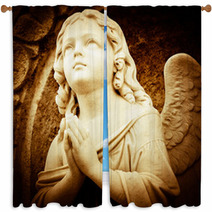 Praying Angel In Sepia Shades Window Curtains 46116089