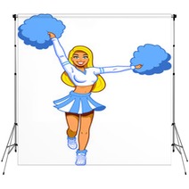 Pretty Cheerleader With Pom Poms Backdrops 53885646