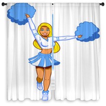 Pretty Cheerleader With Pom Poms Window Curtains 53885646