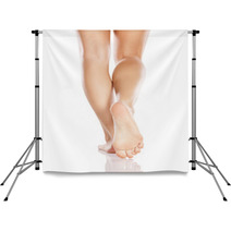 Pretty Female Legs And Bare Feet On White Background Backdrops 66194693