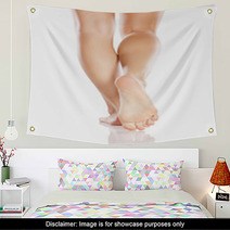 Pretty Female Legs And Bare Feet On White Background Wall Art 66194693