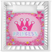 Princess Background With Crown Illustration In Pink Nursery Decor 127698499