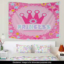 Princess Background With Crown Illustration In Pink Wall Art 127698499