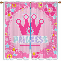 Princess Background With Crown Illustration In Pink Window Curtains 127698499