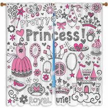 Princess Tiara Sketchy Notebook Doodle Set Window Curtains 48147045