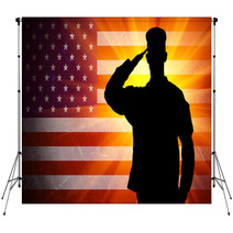 Proud Saluting Male Army Soldier On American Flag Background Backdrops 57430051