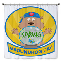 Psychic Groundhog - Cute Cartoon Groundhog With A Crystal Ball. Eps10 Bath Decor 94443162