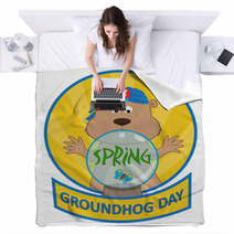 Psychic Groundhog - Cute Cartoon Groundhog With A Crystal Ball. Eps10 Blankets 94443162