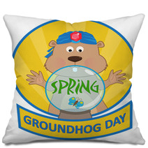 Psychic Groundhog - Cute Cartoon Groundhog With A Crystal Ball. Eps10 Pillows 94443162