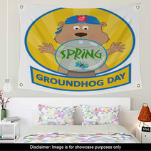 Psychic Groundhog - Cute Cartoon Groundhog With A Crystal Ball. Eps10 Wall Art 94443162