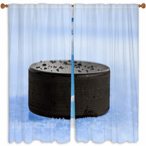 Puck On Blue Ice Window Curtains 64584028
