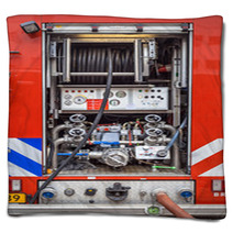 Pump And Valves On A Fire Engine Blankets 63115066