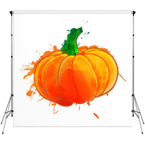 Pumpkin Made Of Colorful Splashes On White Background Backdrops 61193493