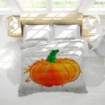 Pumpkin Made Of Colorful Splashes On White Background Bedding 61193493