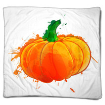 Pumpkin Made Of Colorful Splashes On White Background Blankets 61193493