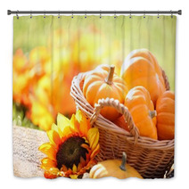 Pumpkins In Basket And Decorative Corns Bath Decor 53958058