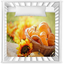 Pumpkins In Basket And Decorative Corns Nursery Decor 53958058